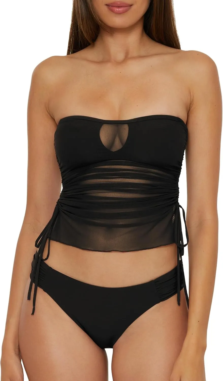 BECCA Women's Muse Bandeau Tankini, Casual, Pull On, Sheer, Swimsuit Tops