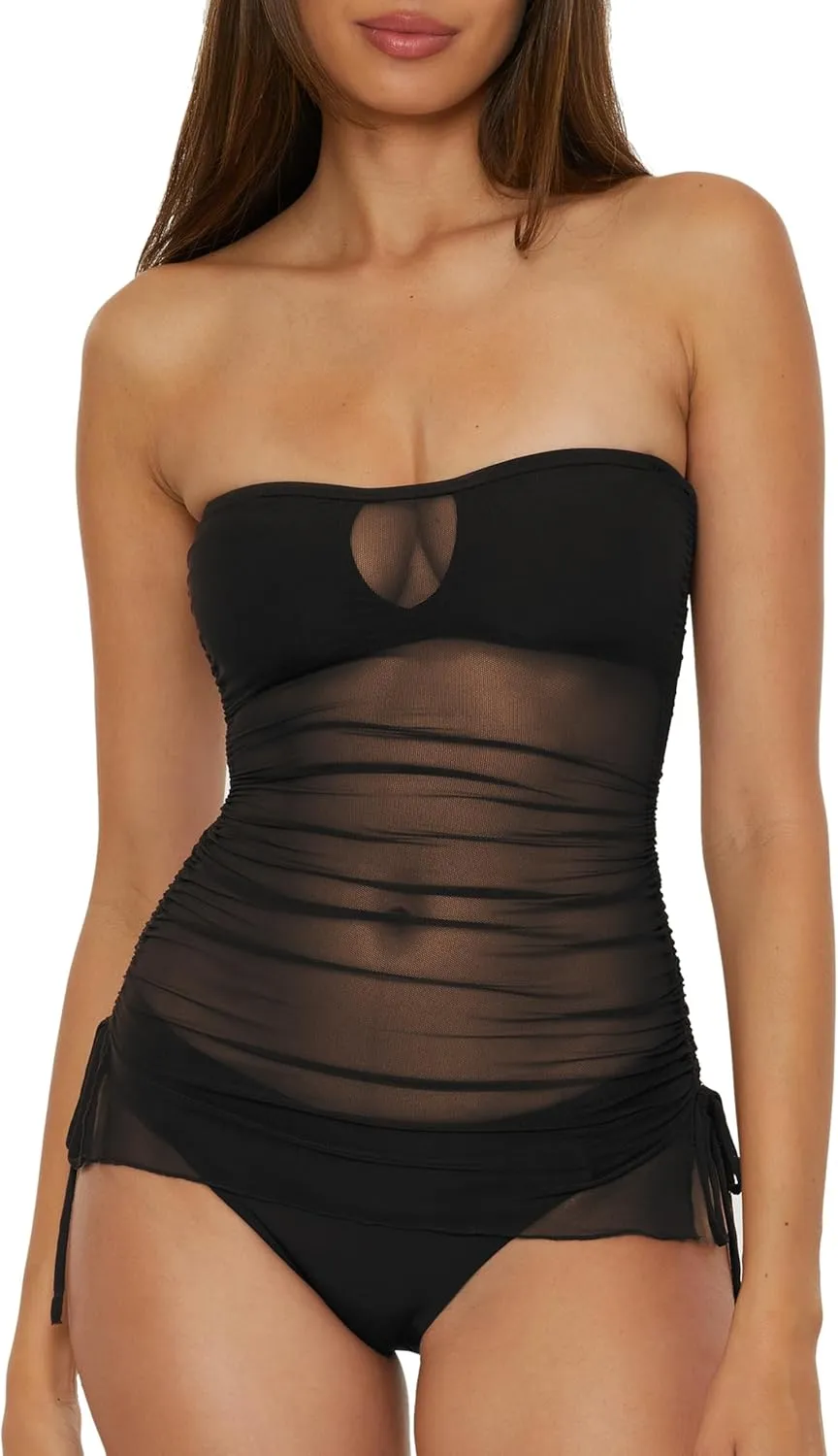 BECCA Women's Muse Bandeau Tankini, Casual, Pull On, Sheer, Swimsuit Tops