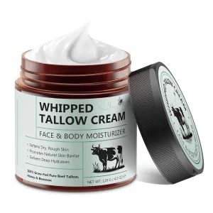 Beef Tallow for Skin Wild Honey Beewax Grassed Fed Tallow Whipped Cream, Tallow and Honey Balm, Deep Hydrating Body Lotion Face Moisturizer, 120g