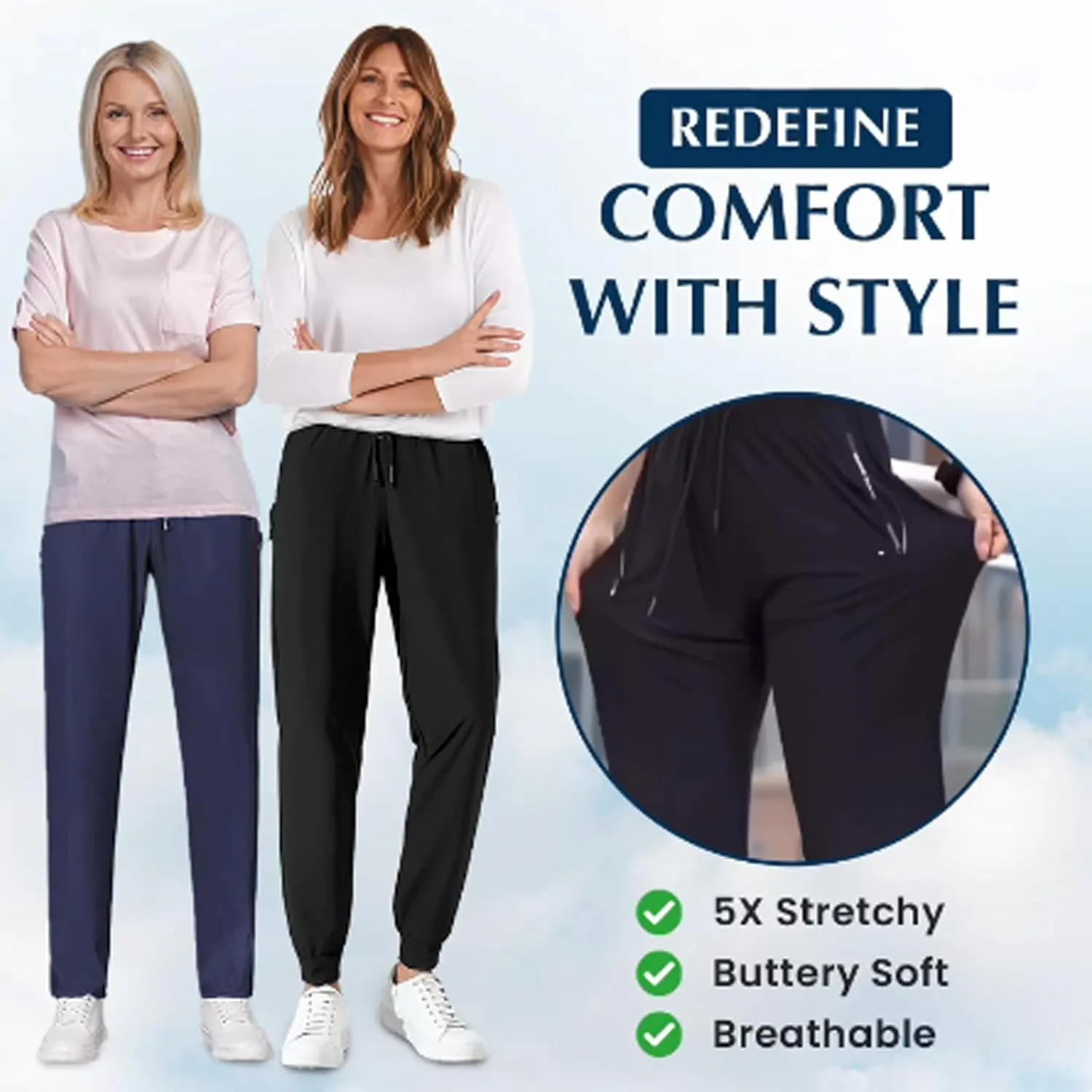 Beeswan Stretch Active - Women's Ultra Stretch Breathable Casual Quick Drying Work Glide Comfy Fit Slip On Pants Over 50