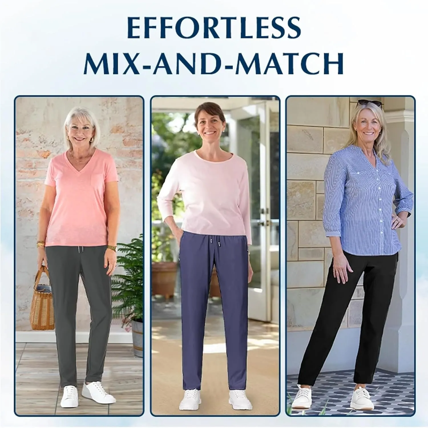 Beeswan Stretch Active - Women's Ultra Stretch Breathable Casual Quick Drying Work Glide Comfy Fit Slip On Pants Over 50