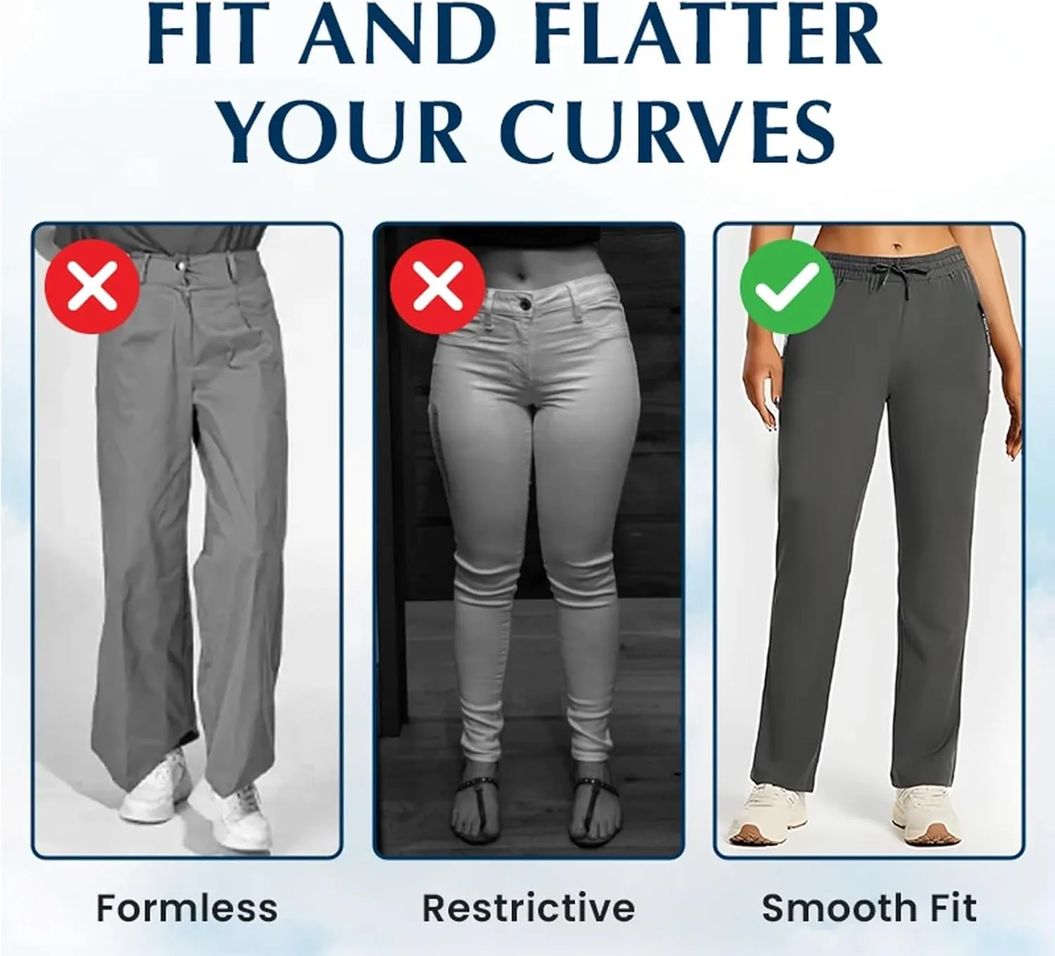 Beeswan Stretch Active - Women's Ultra Stretch Breathable Casual Quick Drying Work Glide Comfy Fit Slip On Pants Over 50