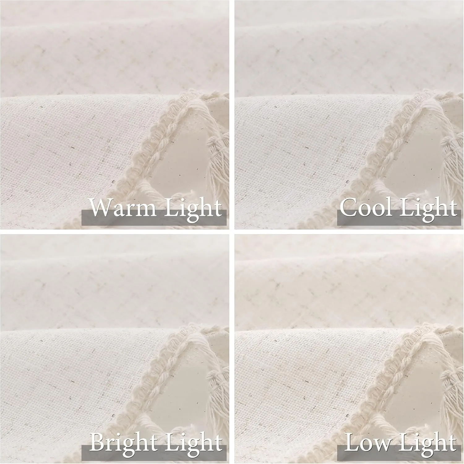 Beige Boho Linen Small Curtains 63 Inches Long 2 Panels Textured Farmhouse Semi Sheer Window Curtains Tassels Back Tab Neutral Light Filtering Chic Curtain Drapes for Living Room Bedroom 52x63