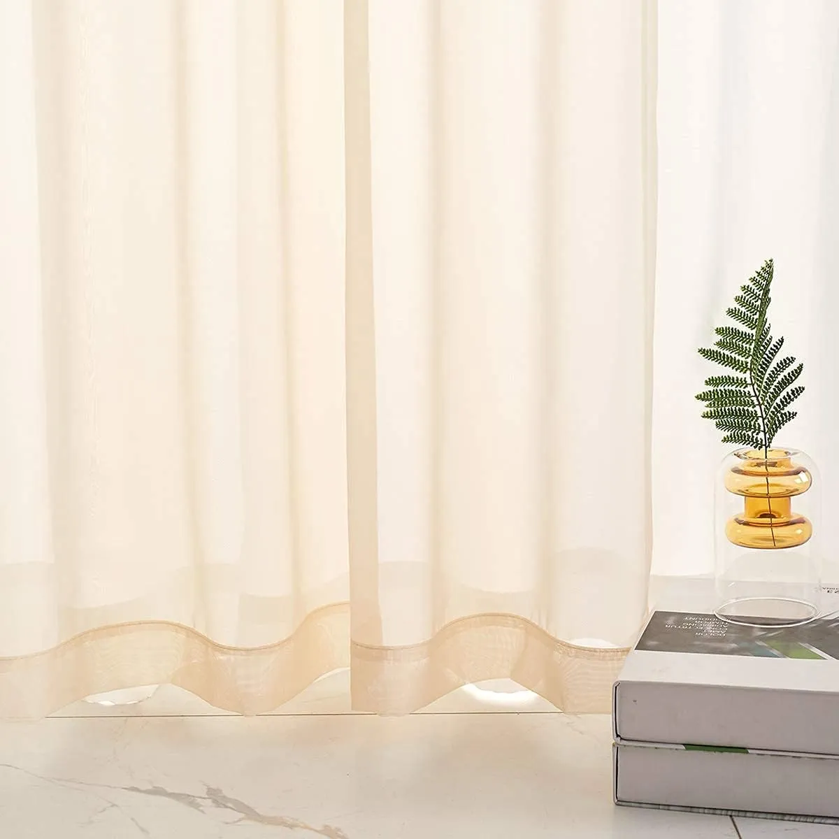 Beige Sheer Curtains 84 Inches Long 2 Panels Translucent Light Filtering Rod Pocket Beige Sheers Voile Curtain Panels for Bedroom Living Room 52x84 Inch Length