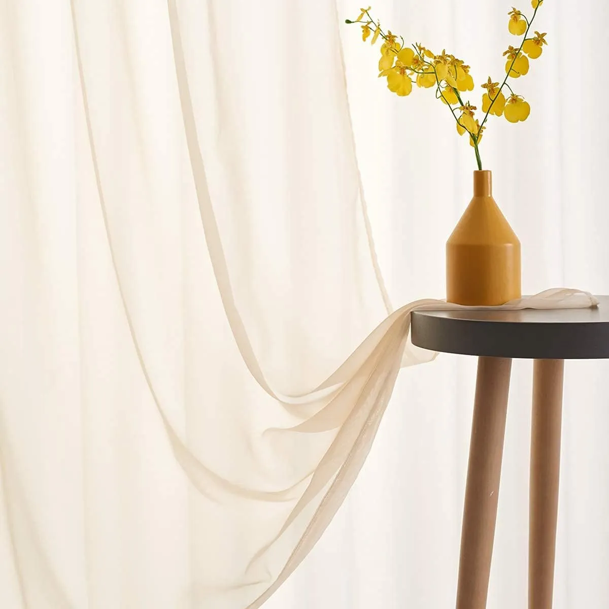 Beige Sheer Curtains 84 Inches Long 2 Panels Translucent Light Filtering Rod Pocket Beige Sheers Voile Curtain Panels for Bedroom Living Room 52x84 Inch Length