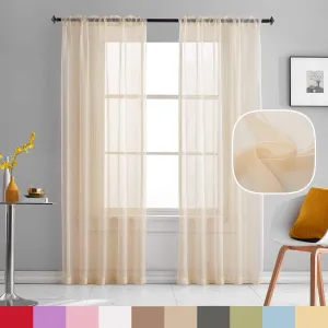 Beige Sheer Curtains 84 Inches Long 2 Panels Translucent Light Filtering Rod Pocket Beige Sheers Voile Curtain Panels for Bedroom Living Room 52x84 Inch Length