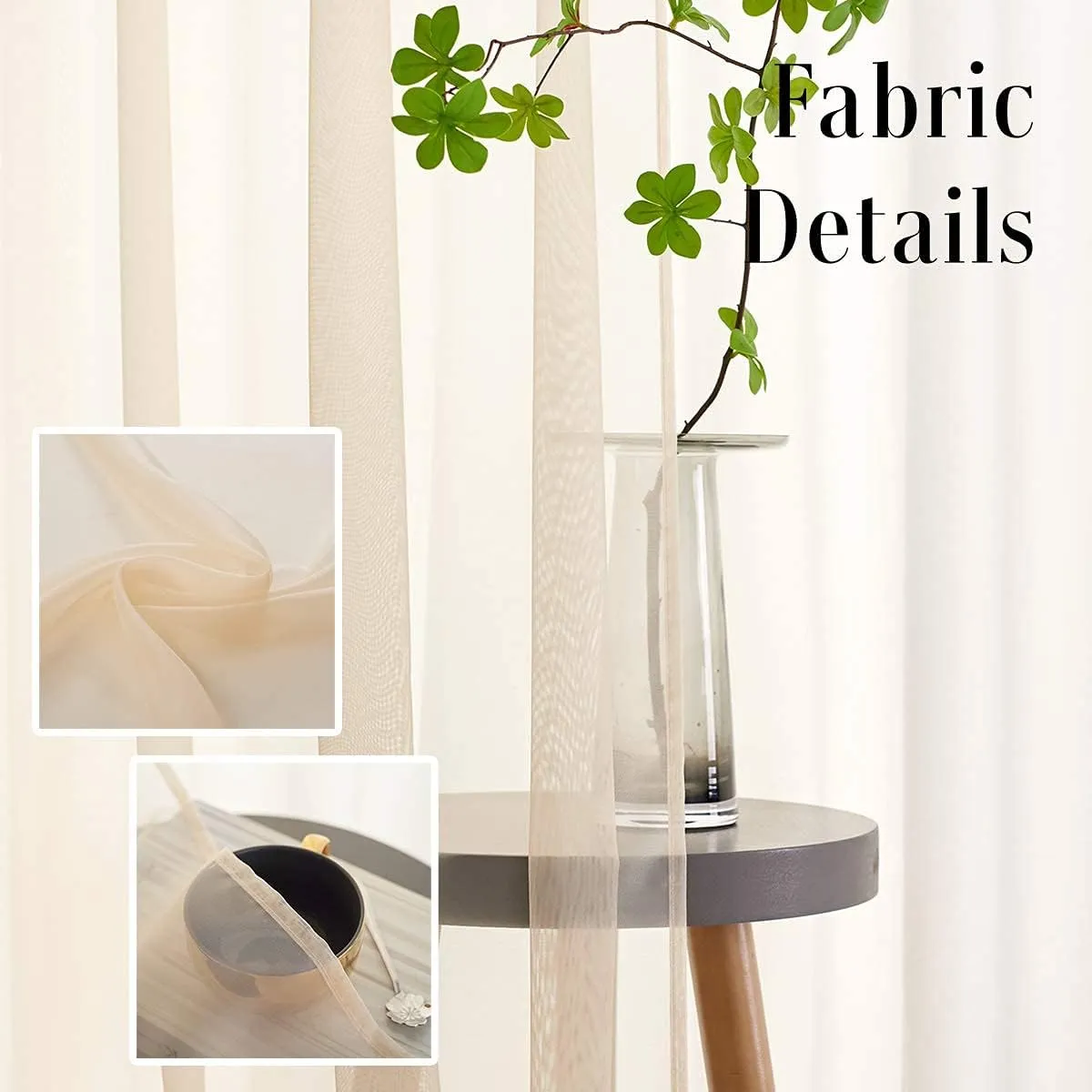 Beige Sheer Curtains 84 Inches Long 2 Panels Translucent Light Filtering Rod Pocket Beige Sheers Voile Curtain Panels for Bedroom Living Room 52x84 Inch Length