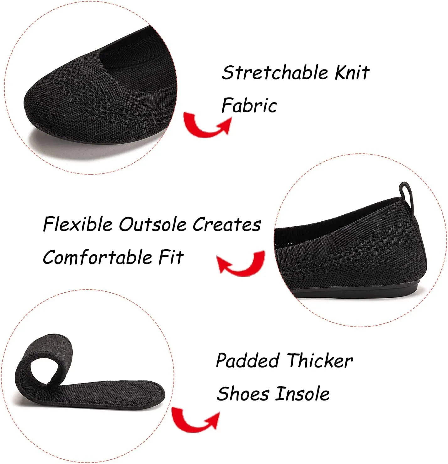 BEJINASH Ballet Flats for Women Soft Slip On Flat Shoes Knit Round Toe Work Flat Mesh Woman Walking Shoes Comfortable Casual