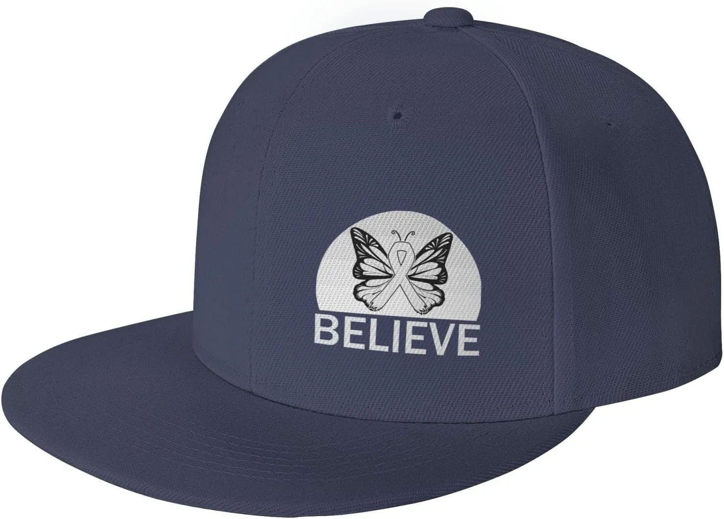Believe Lung Cancer Awareness White Ribbon Fashion Flat Cap Adujstable Men Women Baseball Caps Outdoor