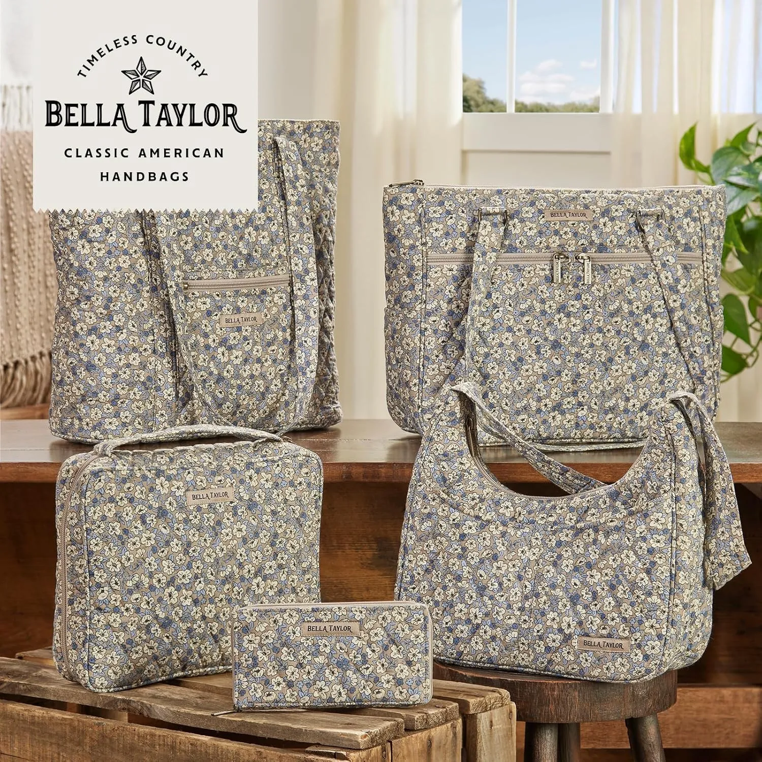 Bella Taylor Blakely - Hobo Shoulder Bag for Women - Lightweight Quilted Fabric Purse with Pockets