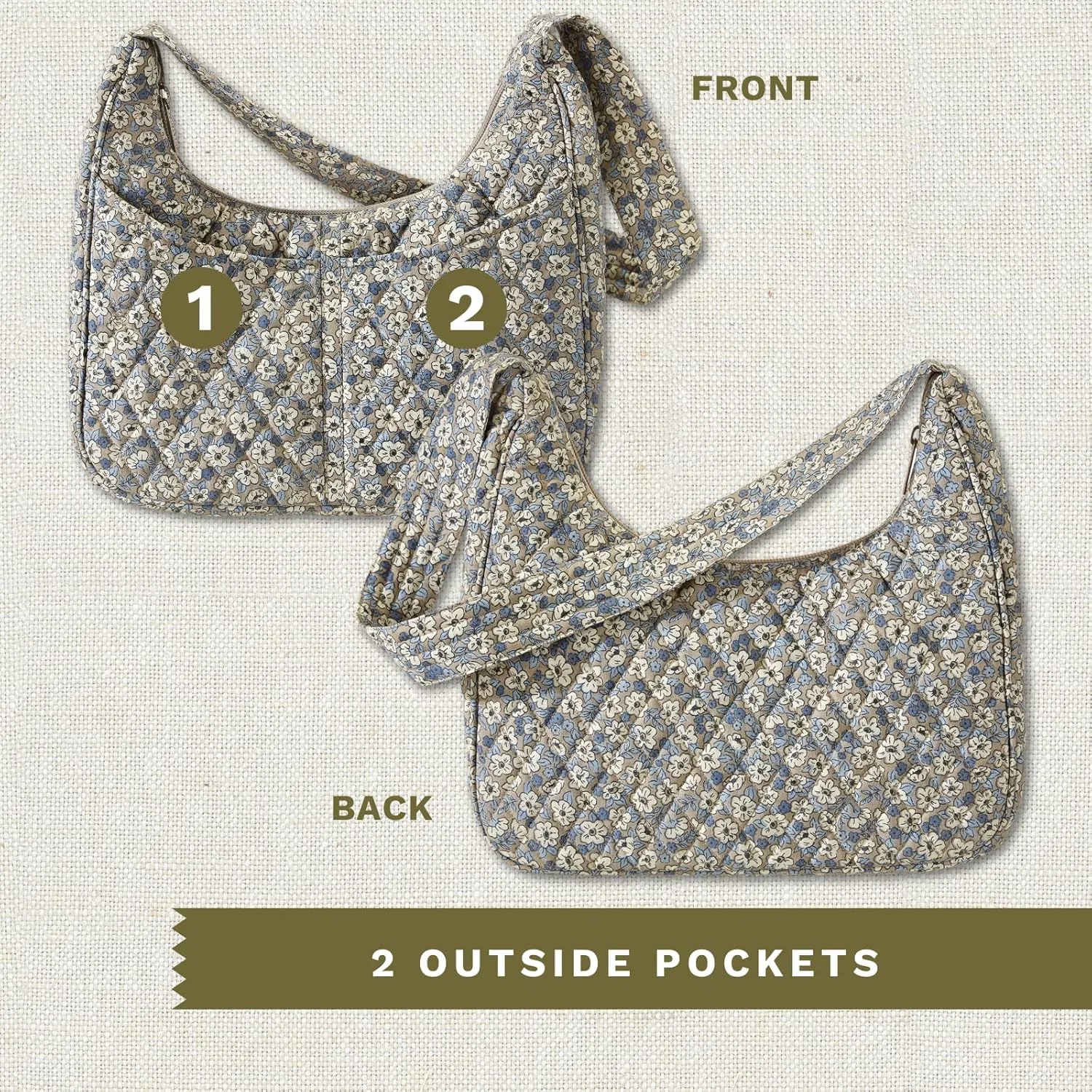 Bella Taylor Blakely - Hobo Shoulder Bag for Women - Lightweight Quilted Fabric Purse with Pockets