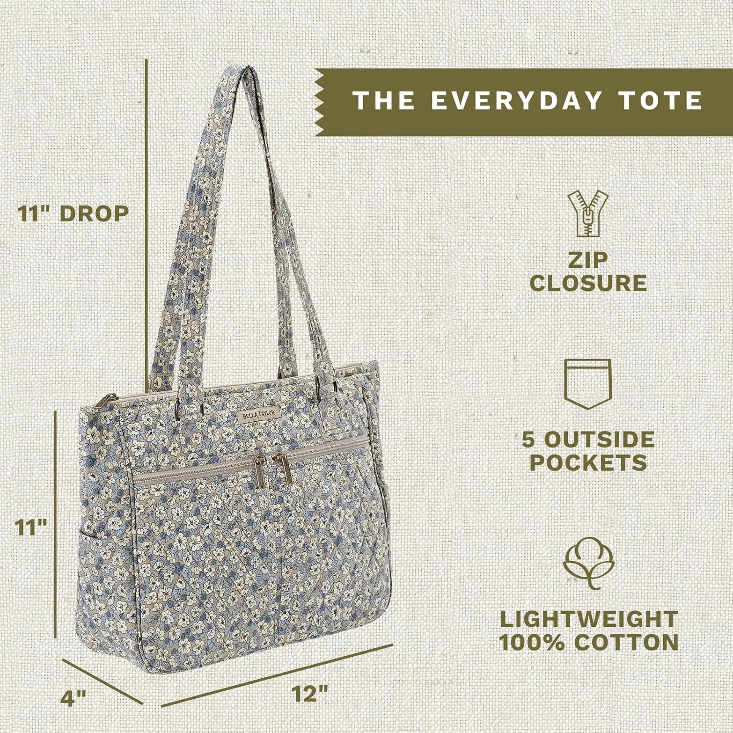 Bella Taylor Everyday Tote | Lightweight Quilted Fabric Handbags for Women