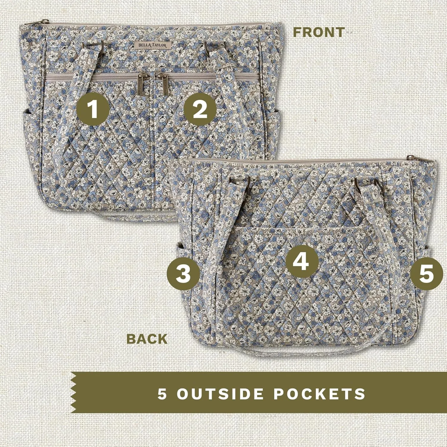 Bella Taylor Everyday Tote | Lightweight Quilted Fabric Handbags for Women
