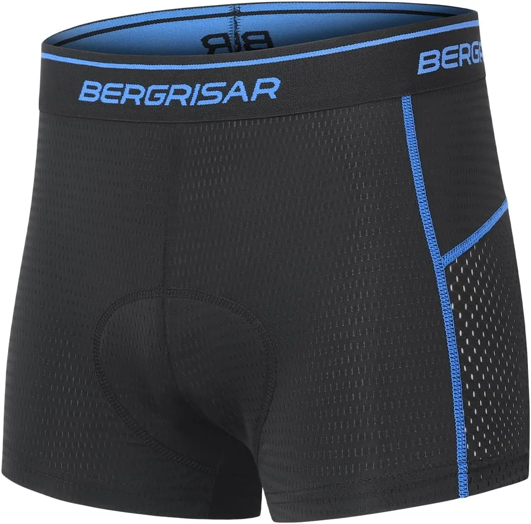 BERGRISAR Men's Cycling Underwear 3D Padded Bike Shorts Mountain Bike Liner Biking Bicycle Undershorts
