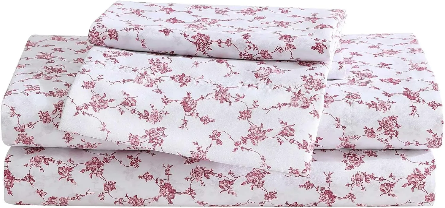 Betsey Johnson - Queen Bed Sheets, Soft & Lightweight Bedding, Fade & Wrinkle Resistant (Floral Toile Pink, Queen)