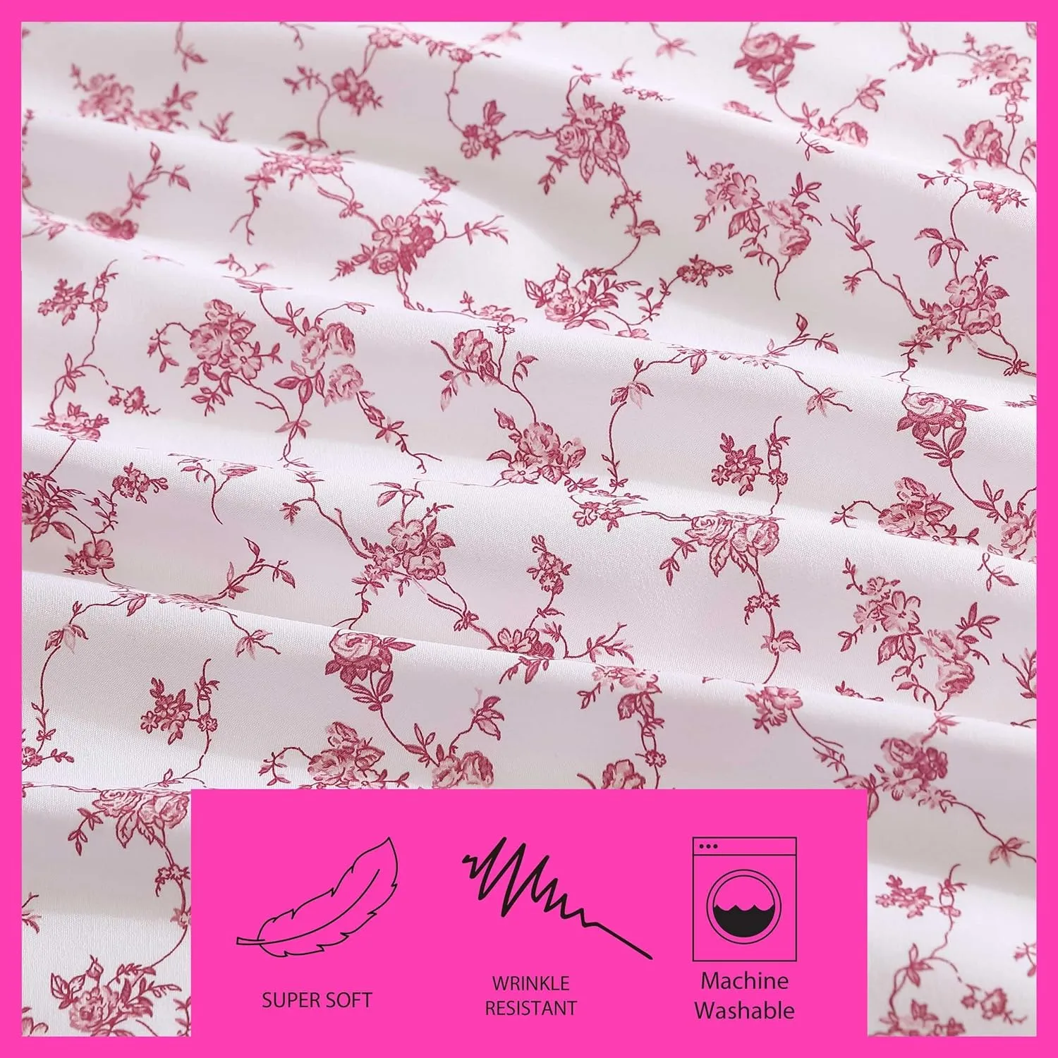Betsey Johnson - Queen Bed Sheets, Soft & Lightweight Bedding, Fade & Wrinkle Resistant (Floral Toile Pink, Queen)