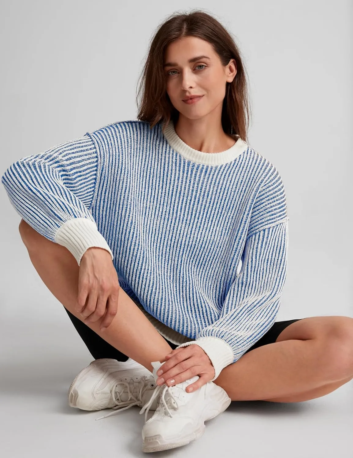 Beyond Chenille Sweater for Women 2024 Winter Crew Neck Pullover Sweater Color Block Knit Tops