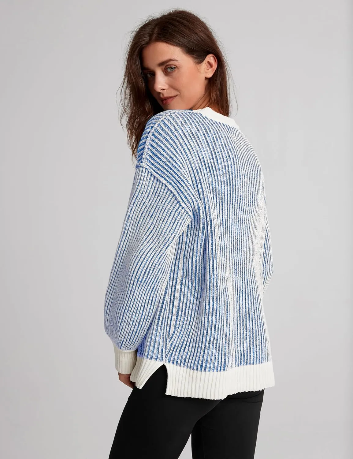 Beyond Chenille Sweater for Women 2024 Winter Crew Neck Pullover Sweater Color Block Knit Tops