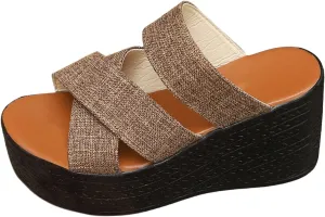 BILIKEYU Womens Espadrille Wedge Platform Slip on Slides Sandals Open Toe Crisscross Straps Thick Sole High Heel Beach Sandal