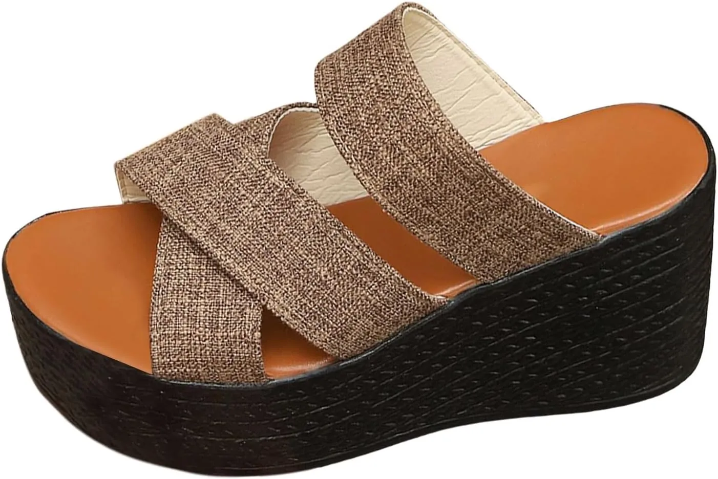 BILIKEYU Womens Espadrille Wedge Platform Slip on Slides Sandals Open Toe Crisscross Straps Thick Sole High Heel Beach Sandal