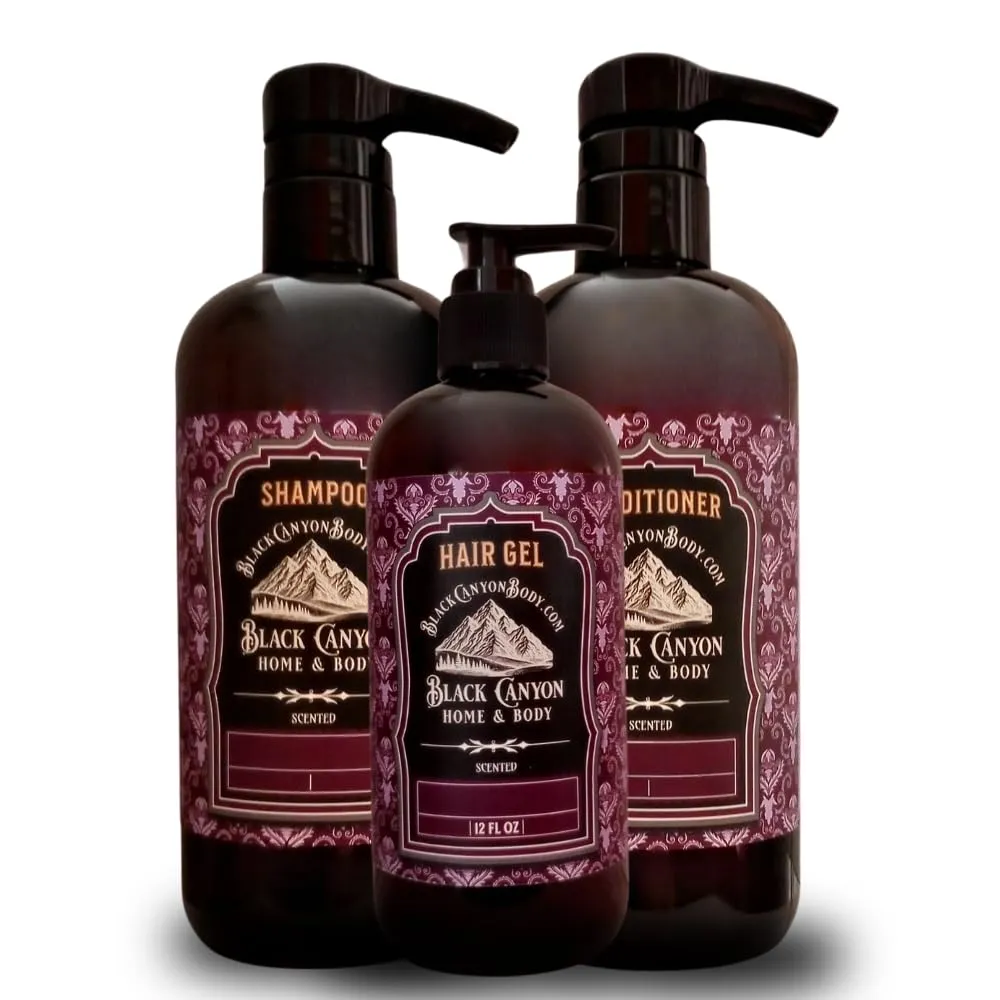 Black Canyon Red Clover & Tea Scented Argan Oil Hair Shampoo, Conditioner and Hair Gel Set