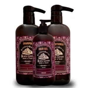Black Canyon Red Clover & Tea Scented Argan Oil Hair Shampoo, Conditioner and Hair Gel Set