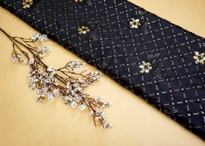 Black Chinon Chiffon Fabric with Allover Thread & Sequin Embroidery