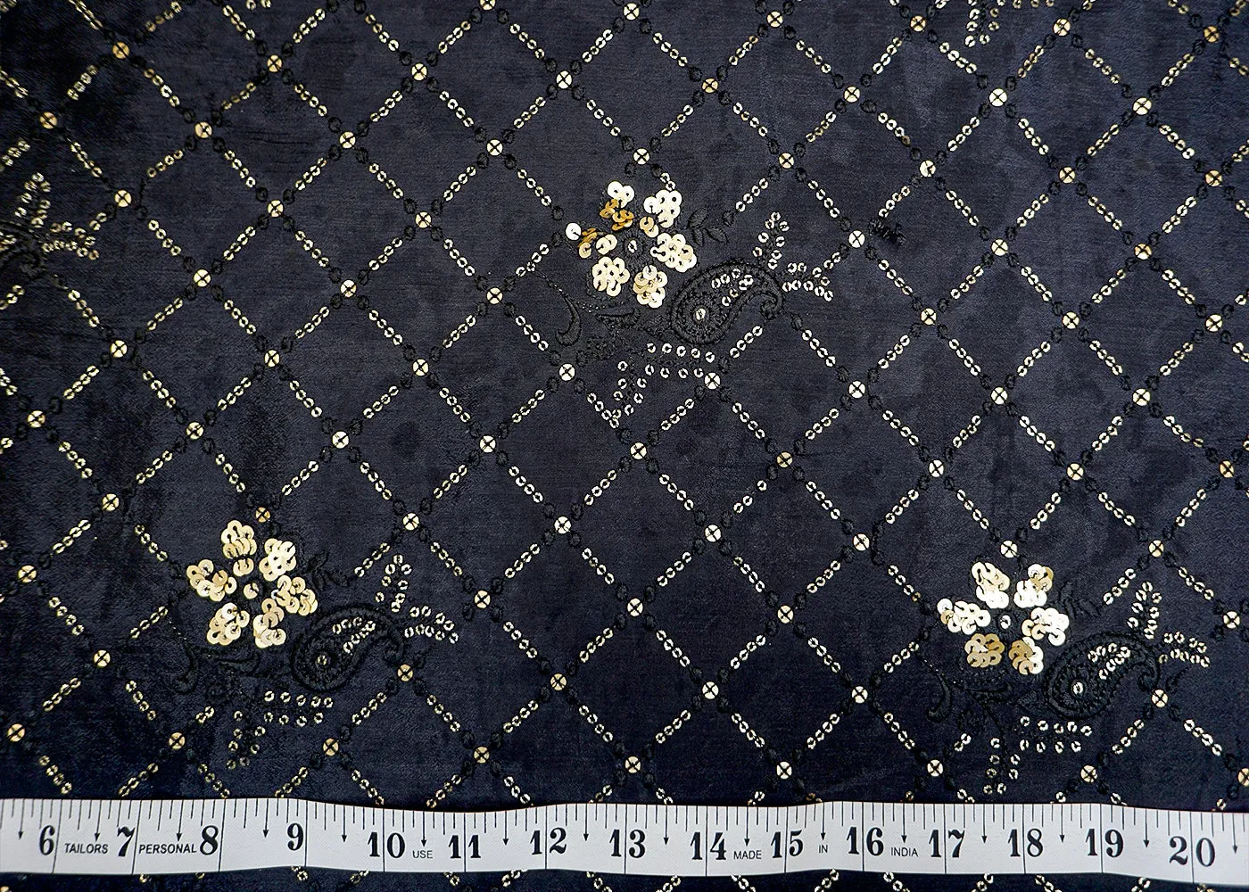 Black Chinon Chiffon Fabric with Allover Thread & Sequin Embroidery