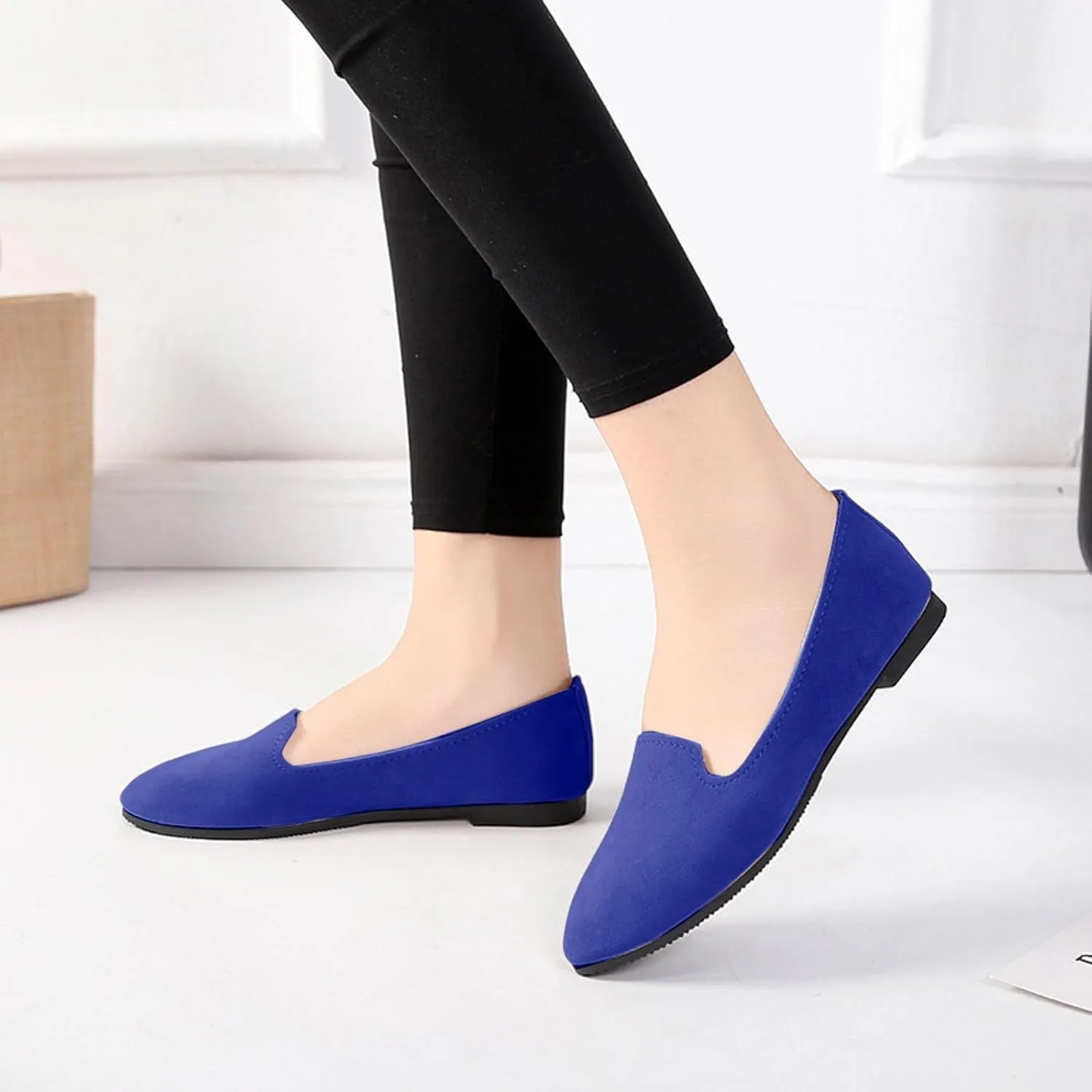 Black Flats for Women Slip on Classic Flats Comfortable Dressy Faux Suede Ballet Flats Shoes Casual Walking Flat Shoes for Women