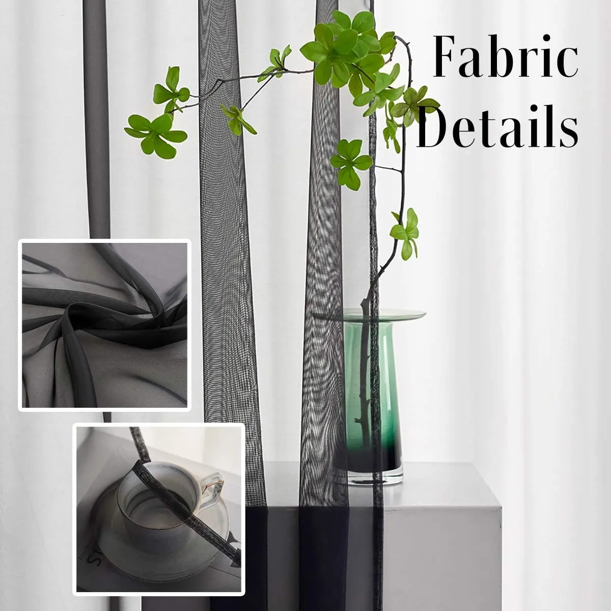 Black Sheer Curtains 84 Inches Long 2 Panels for Bedroom Living Room Rod Pocket Light Filtering Black Curtains Drapes 52x84