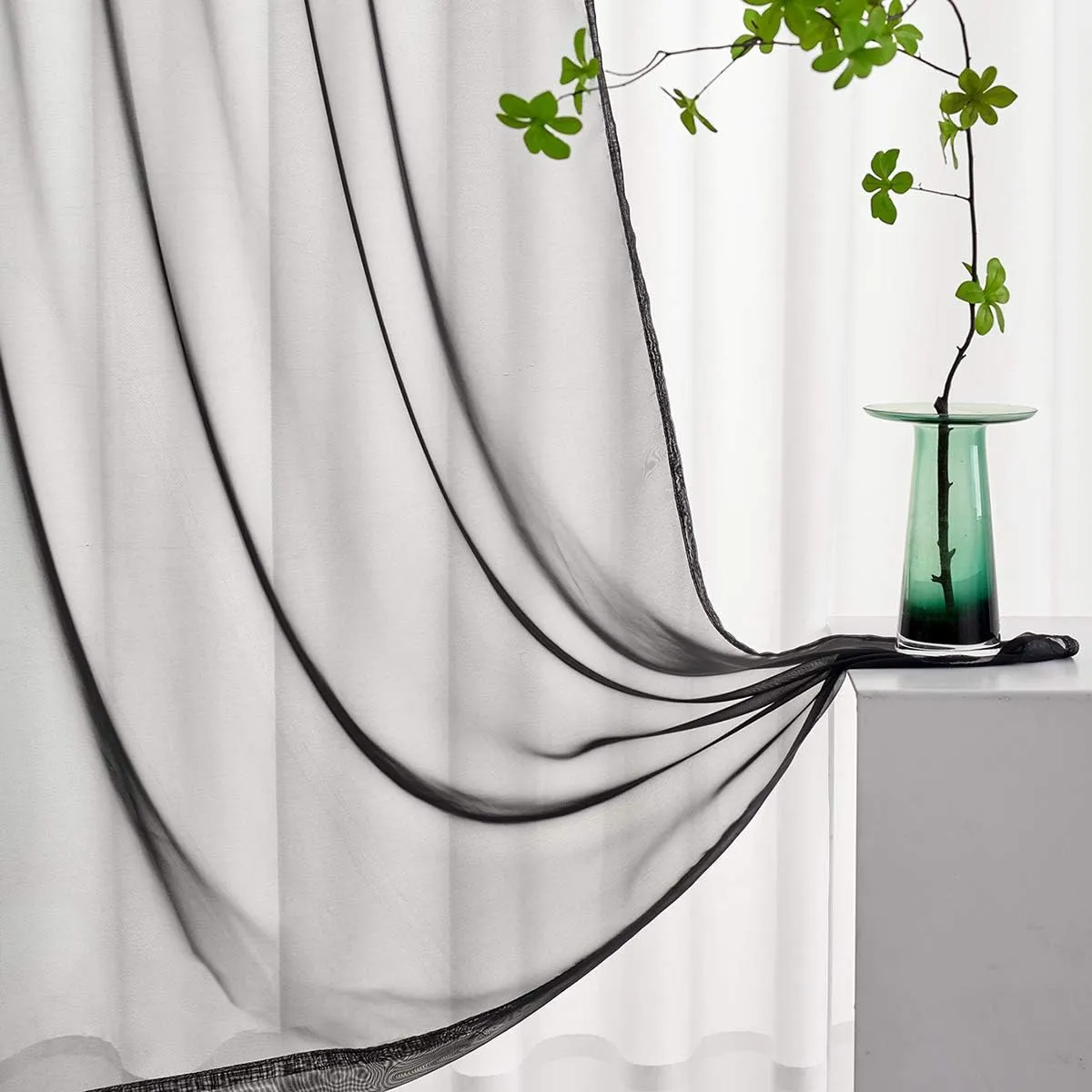 Black Sheer Curtains 84 Inches Long 2 Panels for Bedroom Living Room Rod Pocket Light Filtering Black Curtains Drapes 52x84