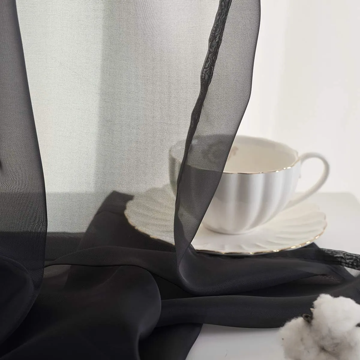 Black Sheer Curtains 84 Inches Long 2 Panels for Bedroom Living Room Rod Pocket Light Filtering Black Curtains Drapes 52x84