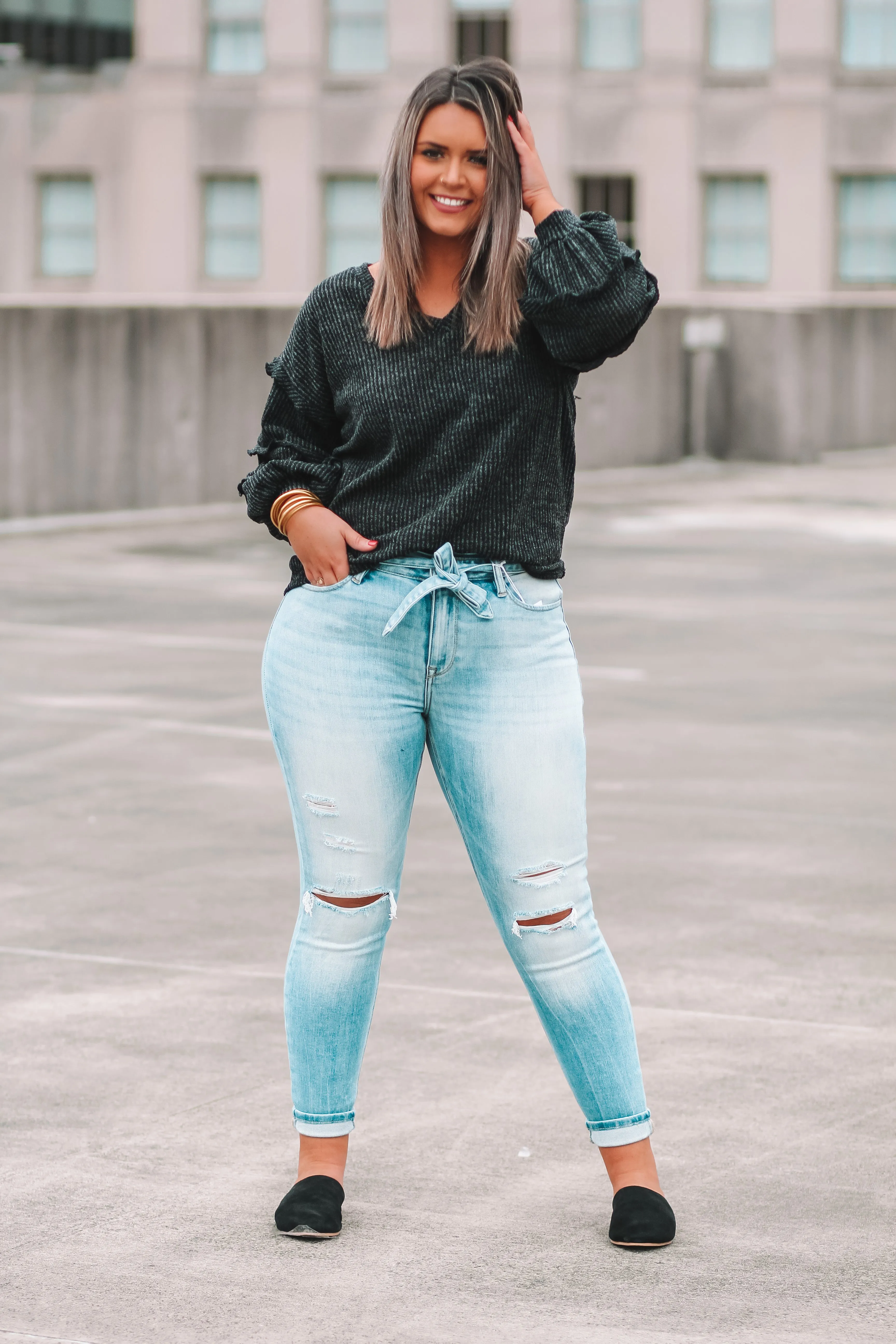Black Tiered Bubble Sleeve Top