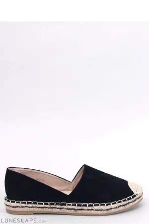 Black V-Cut Eco-Suede Espadrille Flats with Braided Cap Toe