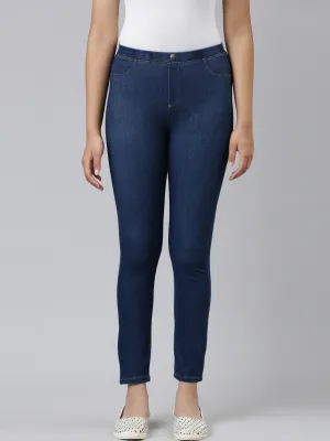 Blue Cotton Poly Stretch Denim Jeggings
