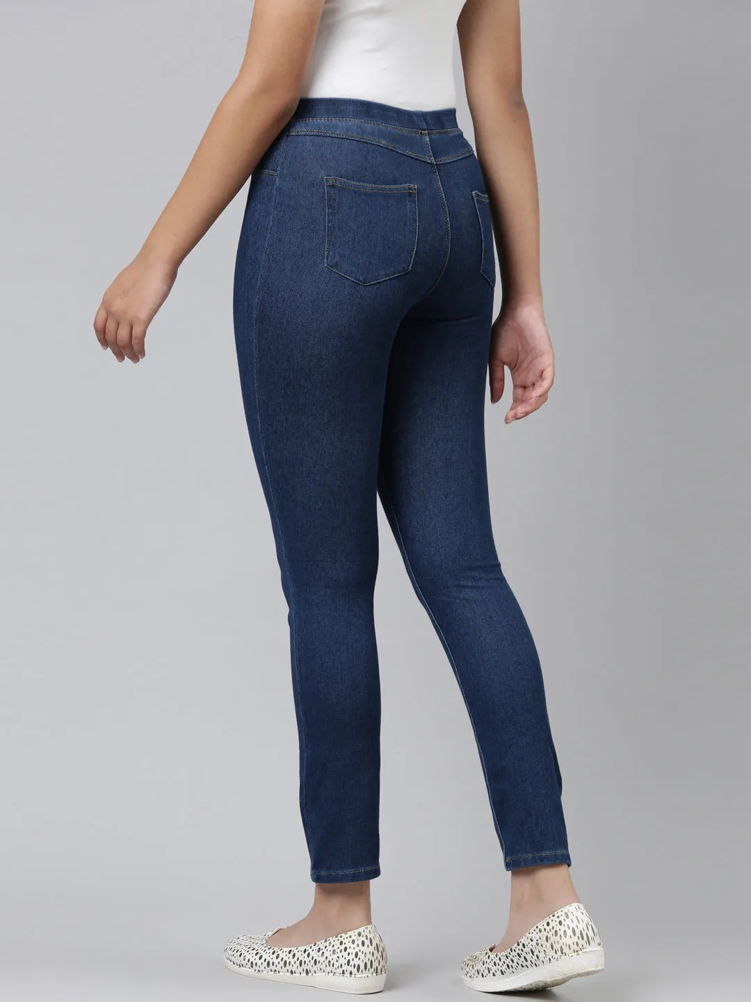 Blue Cotton Poly Stretch Denim Jeggings
