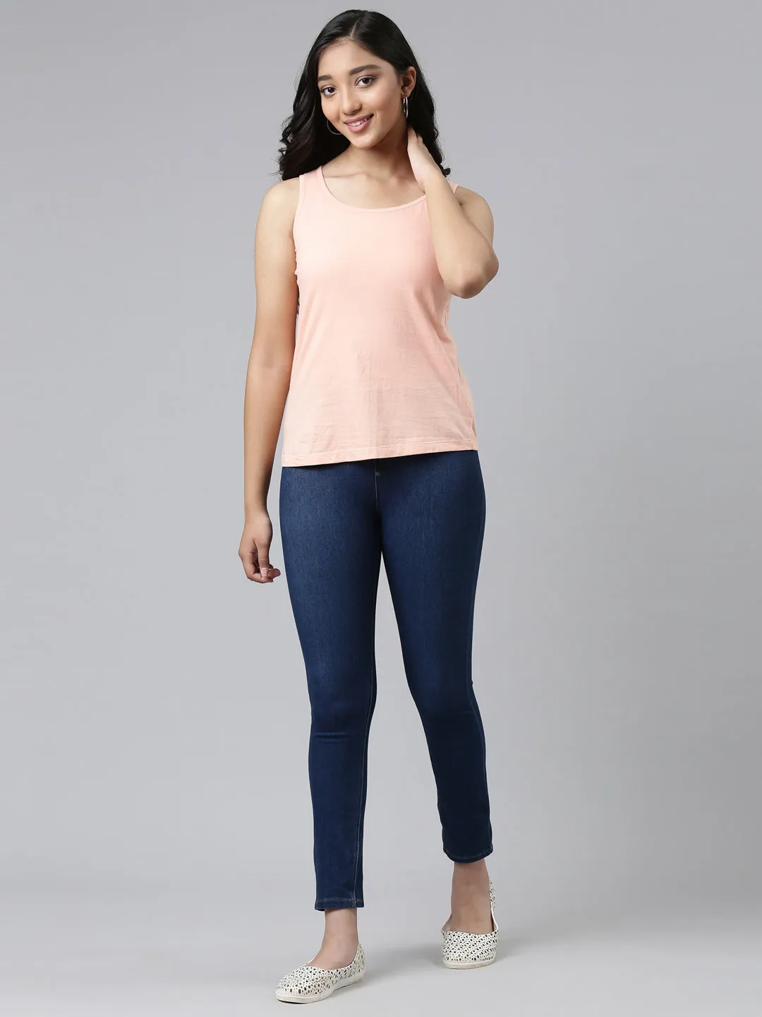 Blue Cotton Poly Stretch Denim Jeggings