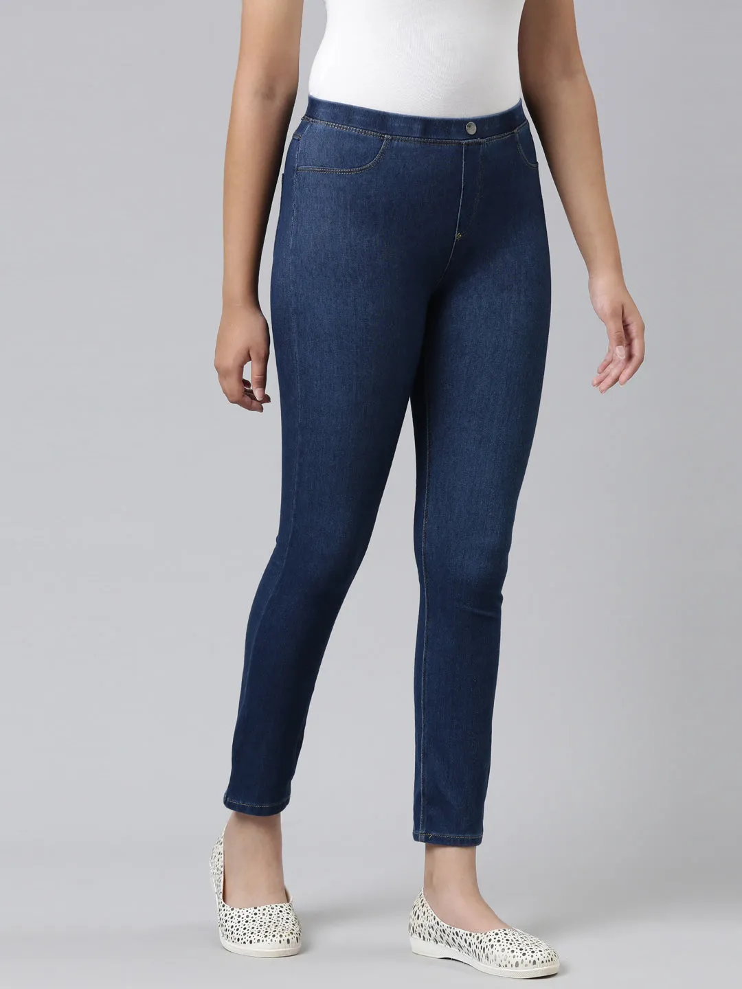 Blue Cotton Poly Stretch Denim Jeggings