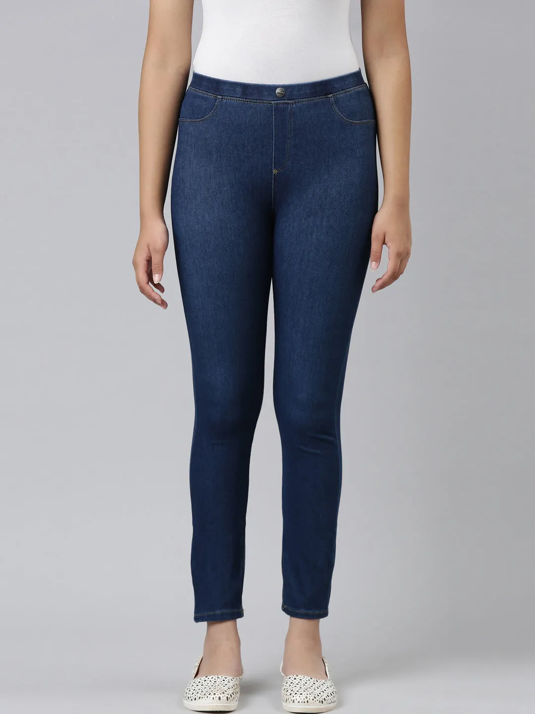 Blue Cotton Poly Stretch Denim Jeggings