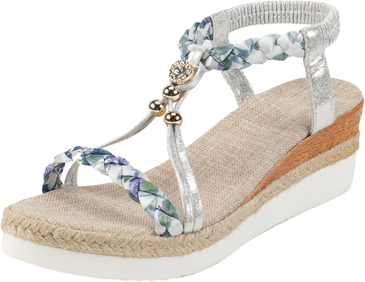 Bohemian Wedge Sandals for Women Fashion Elastic Strap Sandals Linen Plaited Platform Sandals Beach Sandals