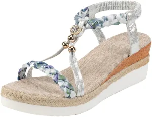 Bohemian Wedge Sandals for Women Fashion Elastic Strap Sandals Linen Plaited Platform Sandals Beach Sandals