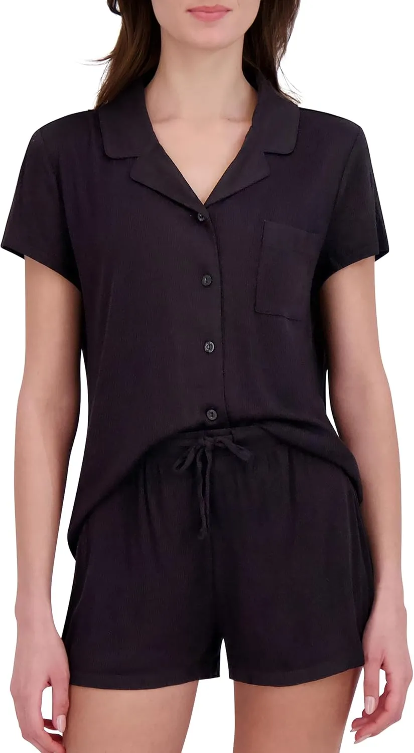 BORN Soft Modal Pajamas for Women, Short Pajama Set for Women 2 Piece with Classic Button Down Top and PJ Shorts