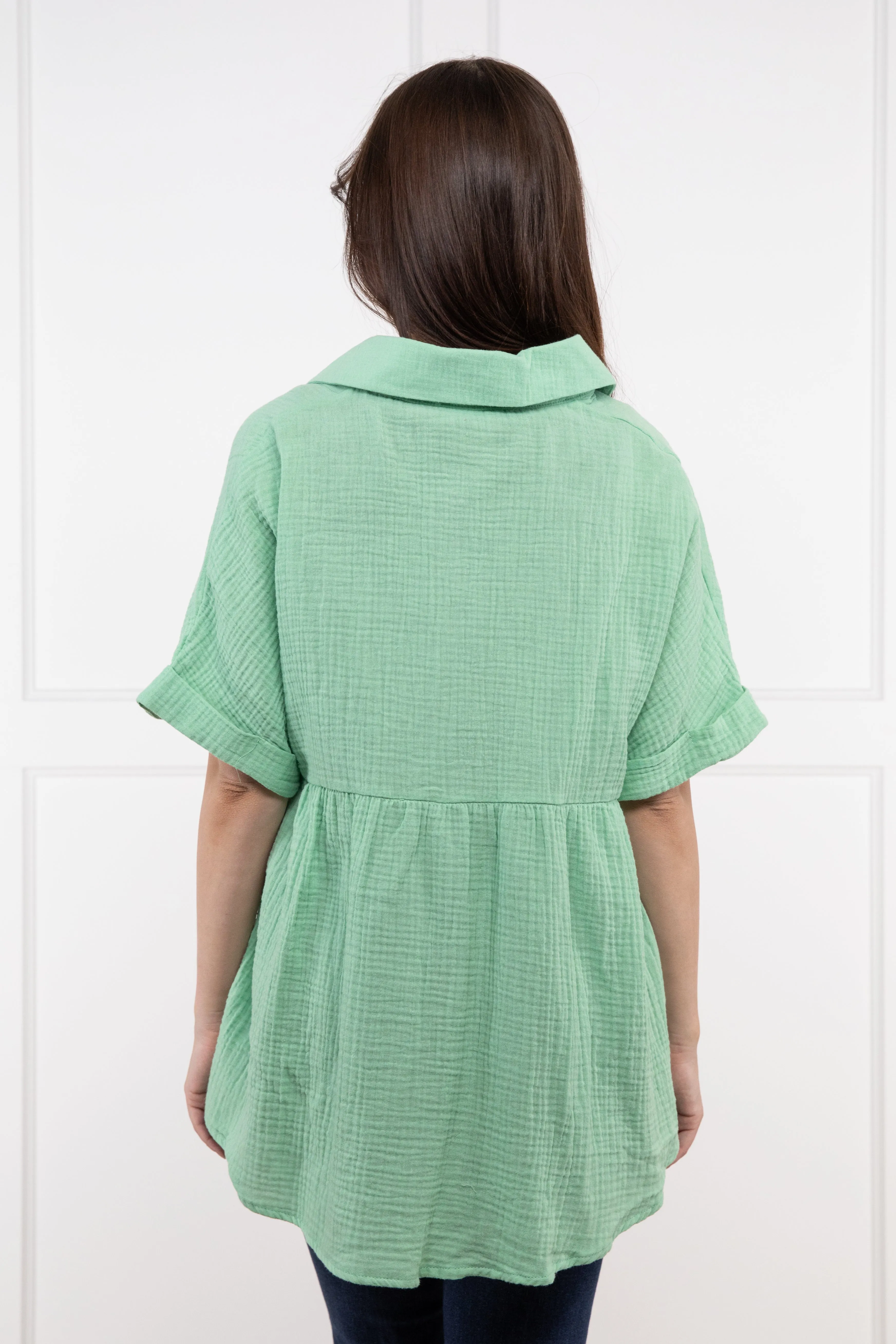 Breezen Through Women's Relaxed Button Down Short Sleeve Top