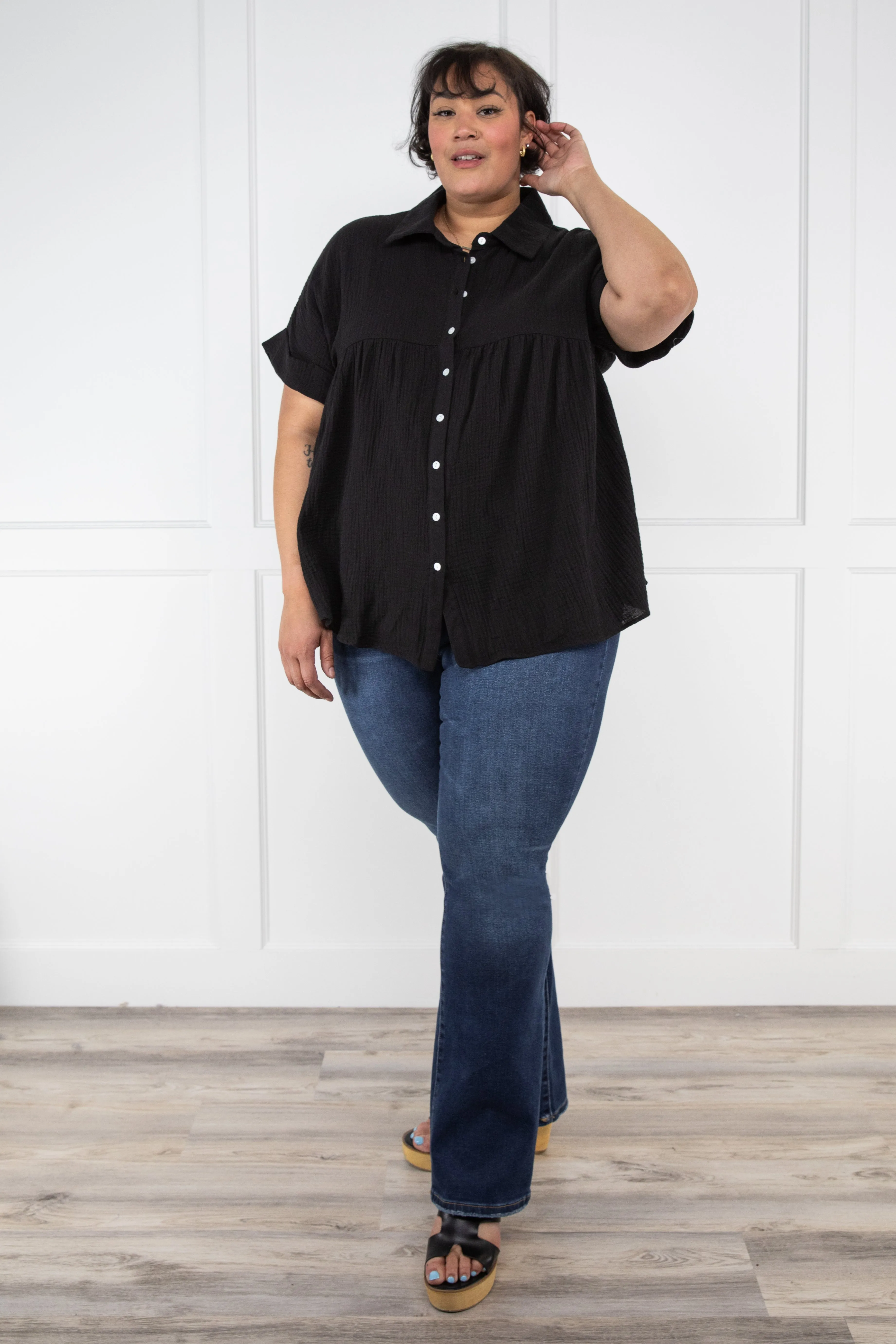 Breezen Through Women's Relaxed Button Down Short Sleeve Top