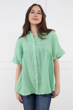 Breezen Through Women's Relaxed Button Down Short Sleeve Top