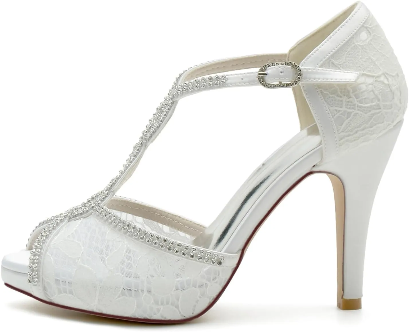 Bridal Shoes Wedding Bride High Heel Sandals Women Peep Toe Rhinestones Comfortable Platform Lace Sexy Pumps Party Shoes 10Cm