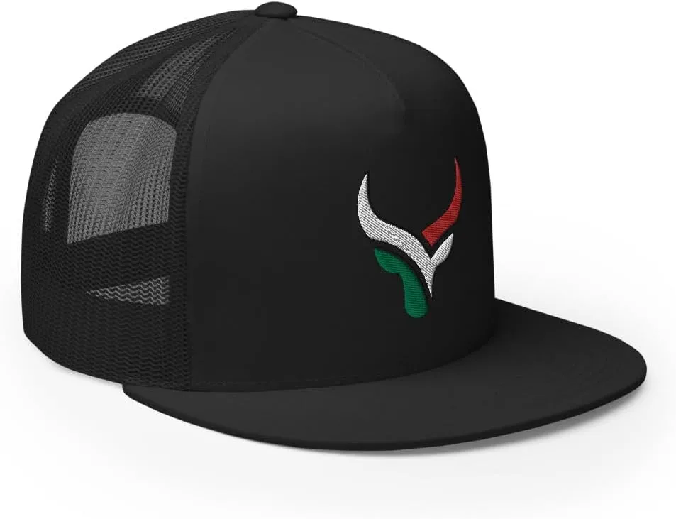 Bull Head Mexican Cowboy Trucker Hat | Flat Bill High Crown Adjustable | Country Mexico Western Ranch Cap