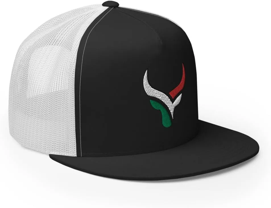Bull Head Mexican Cowboy Trucker Hat | Flat Bill High Crown Adjustable | Country Mexico Western Ranch Cap