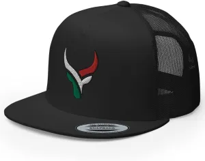 Bull Head Mexican Cowboy Trucker Hat | Flat Bill High Crown Adjustable | Country Mexico Western Ranch Cap