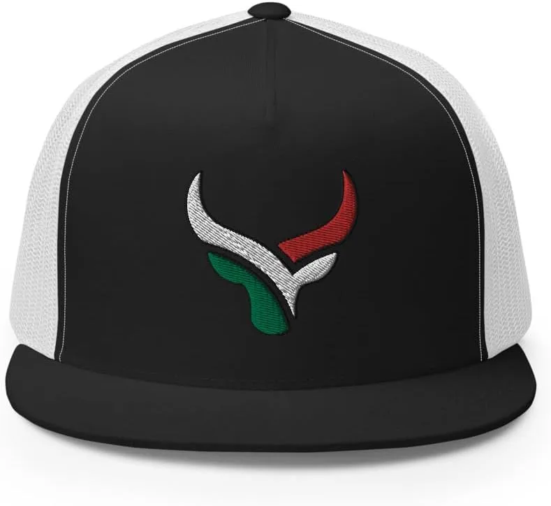 Bull Head Mexican Cowboy Trucker Hat | Flat Bill High Crown Adjustable | Country Mexico Western Ranch Cap